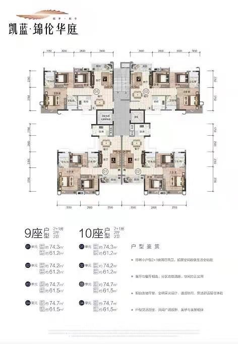 凱藍錦倫華庭（新房）新房9、10座戶型 3室2廳2衛戶型圖